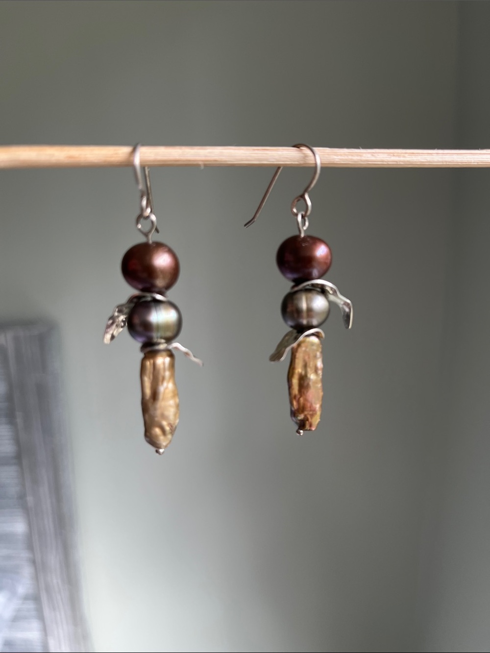 Sterling Silver Brown Pearl Dangle Earrings